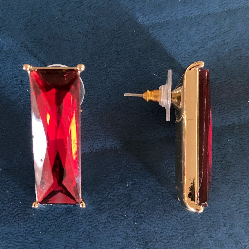 Elegant Red Gemstone Earrings Rectangular Shape G… - image 7